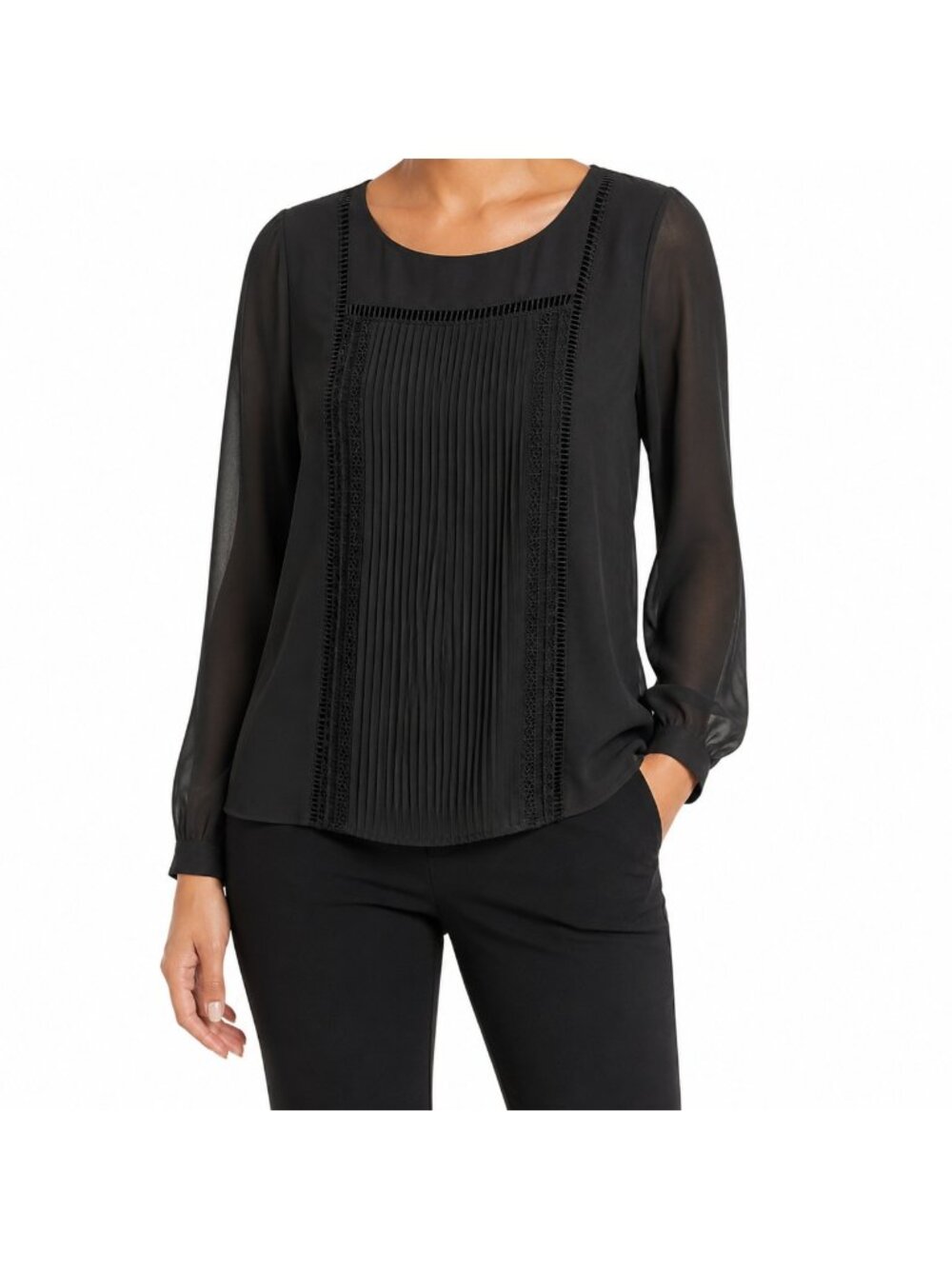 Joan Rivers Black Pleated Detail Blouse Top - 2